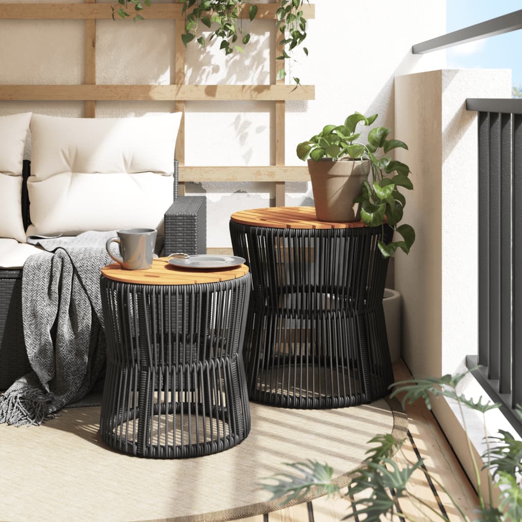 Utendørs Sidebord Med Treplate 2 Stk Svart Polyrotting