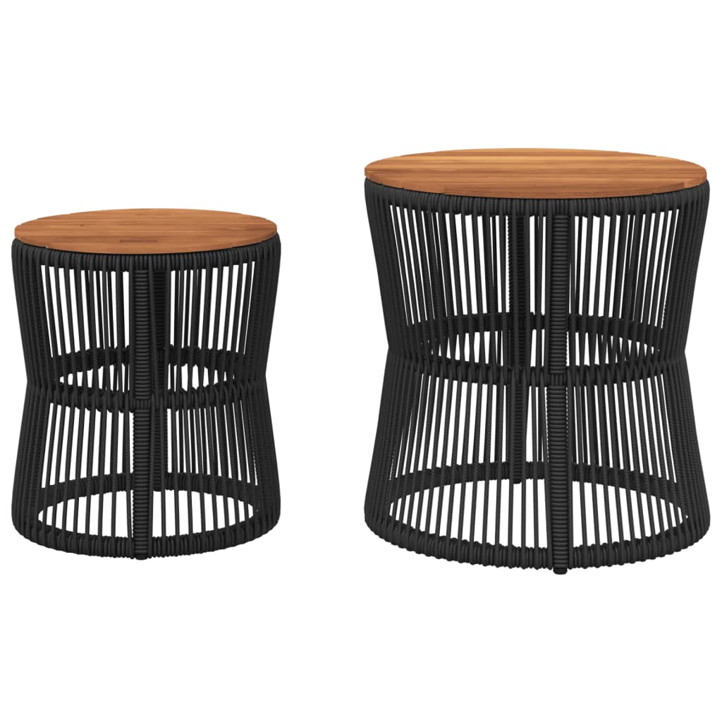 Utendørs Sidebord Med Treplate 2 Stk Svart Polyrotting