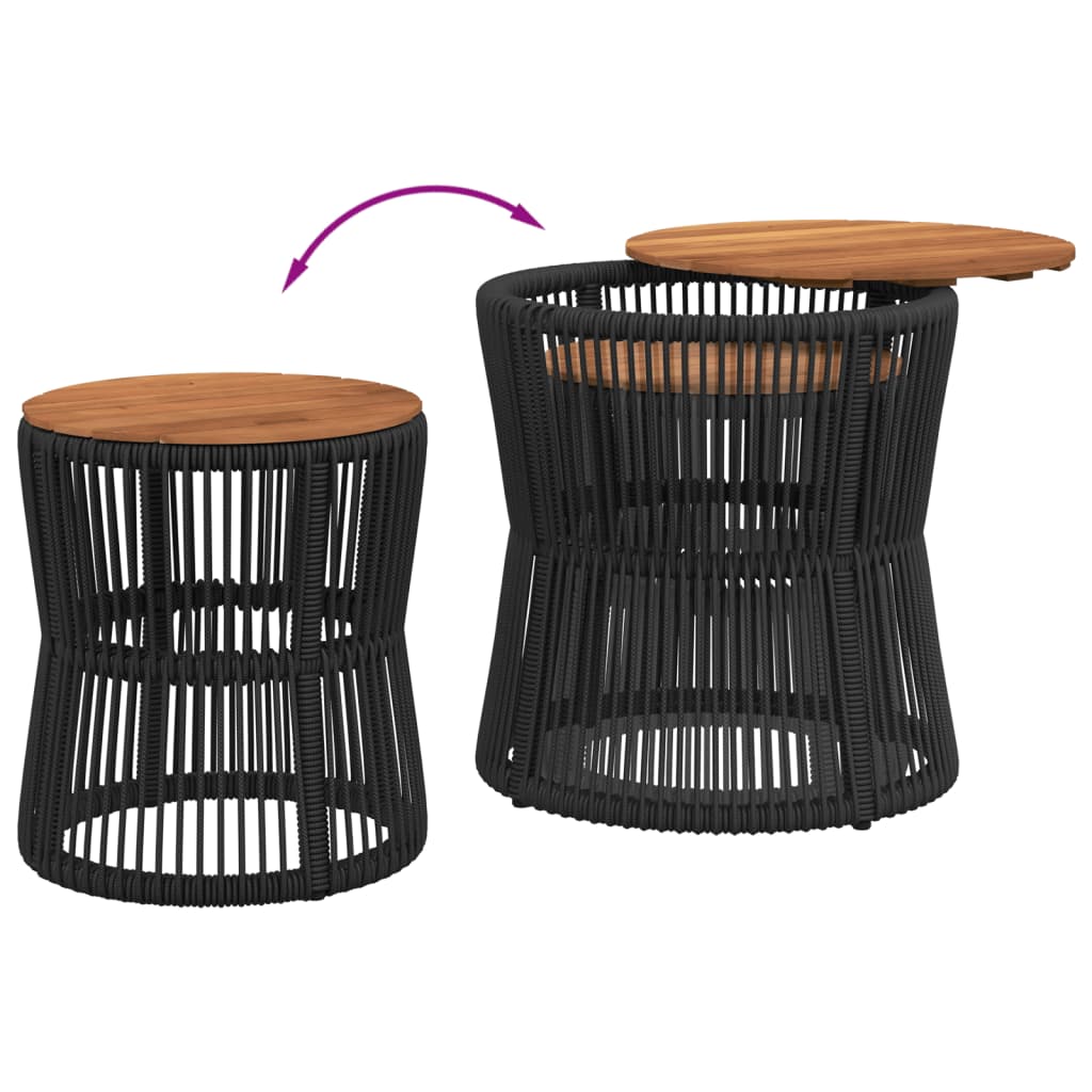 Utendørs Sidebord Med Treplate 2 Stk Svart Polyrotting