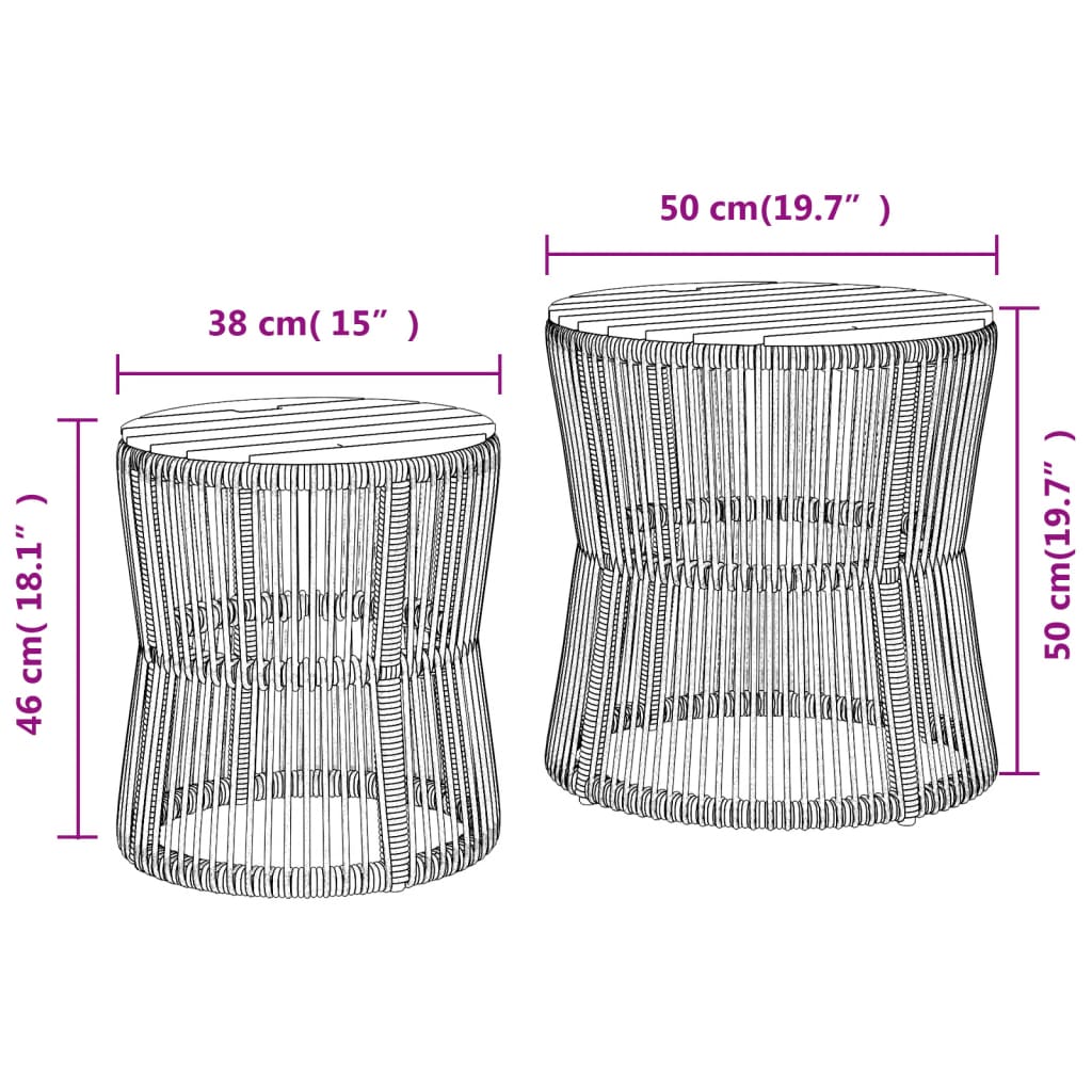 Utendørs Sidebord Med Treplate 2 Stk Svart Polyrotting