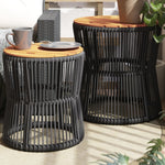 Utendørs Sidebord Med Treplate 2 Stk Svart Polyrotting