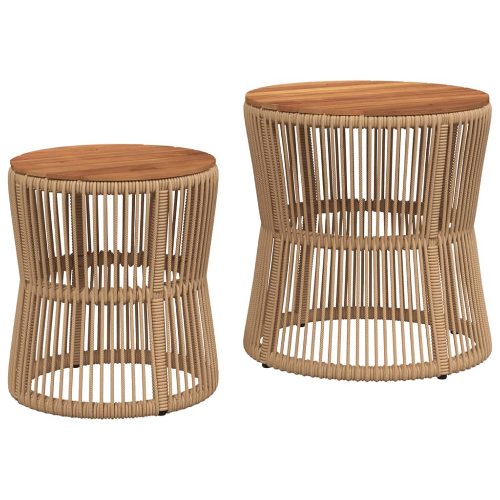 Utendørs Sidebord Med Treplate 2 Stk Beige Polyrotting
