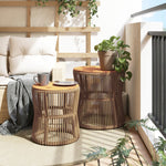 Utendørs Sidebord Med Treplate 2 Stk Beige Polyrotting
