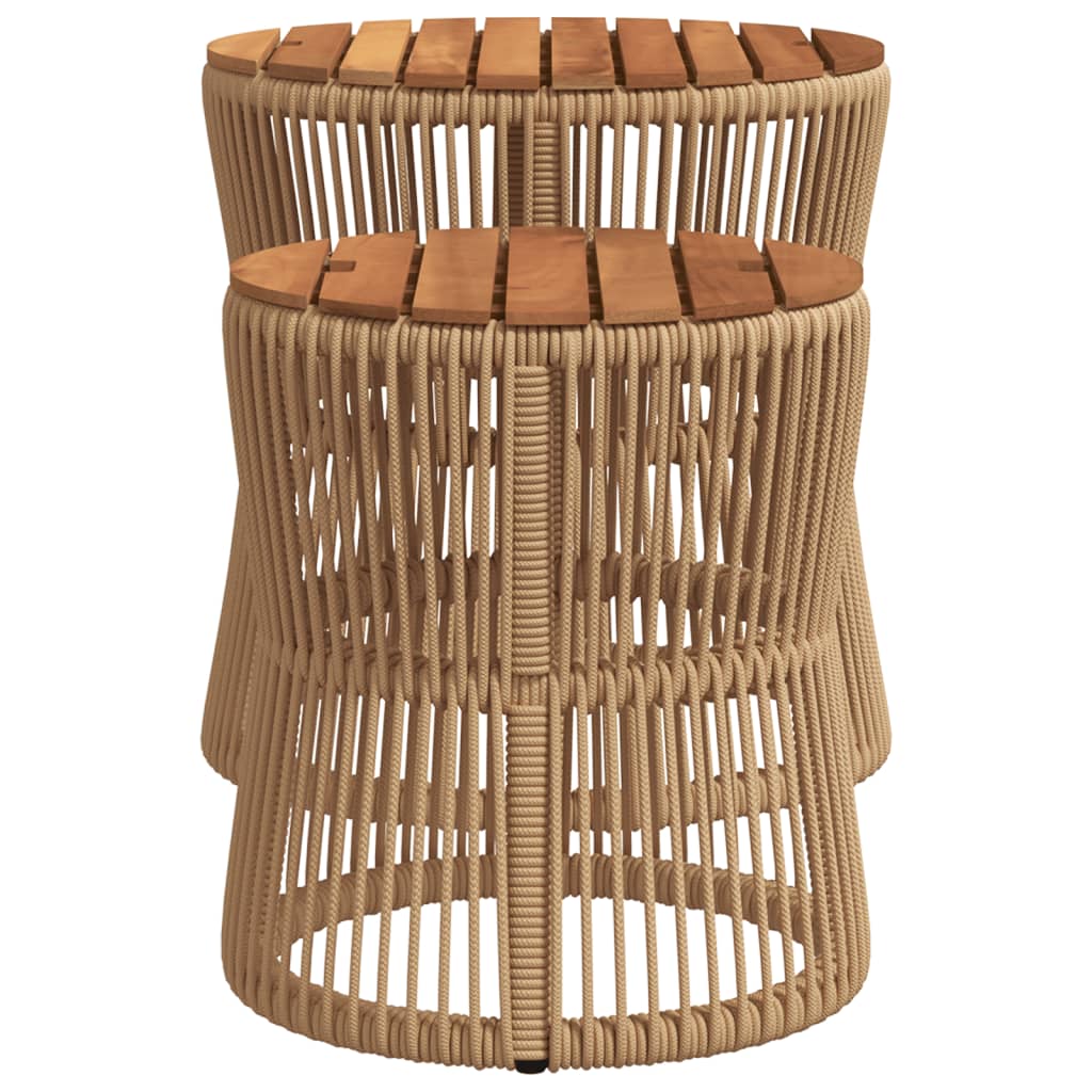 Utendørs Sidebord Med Treplate 2 Stk Beige Polyrotting