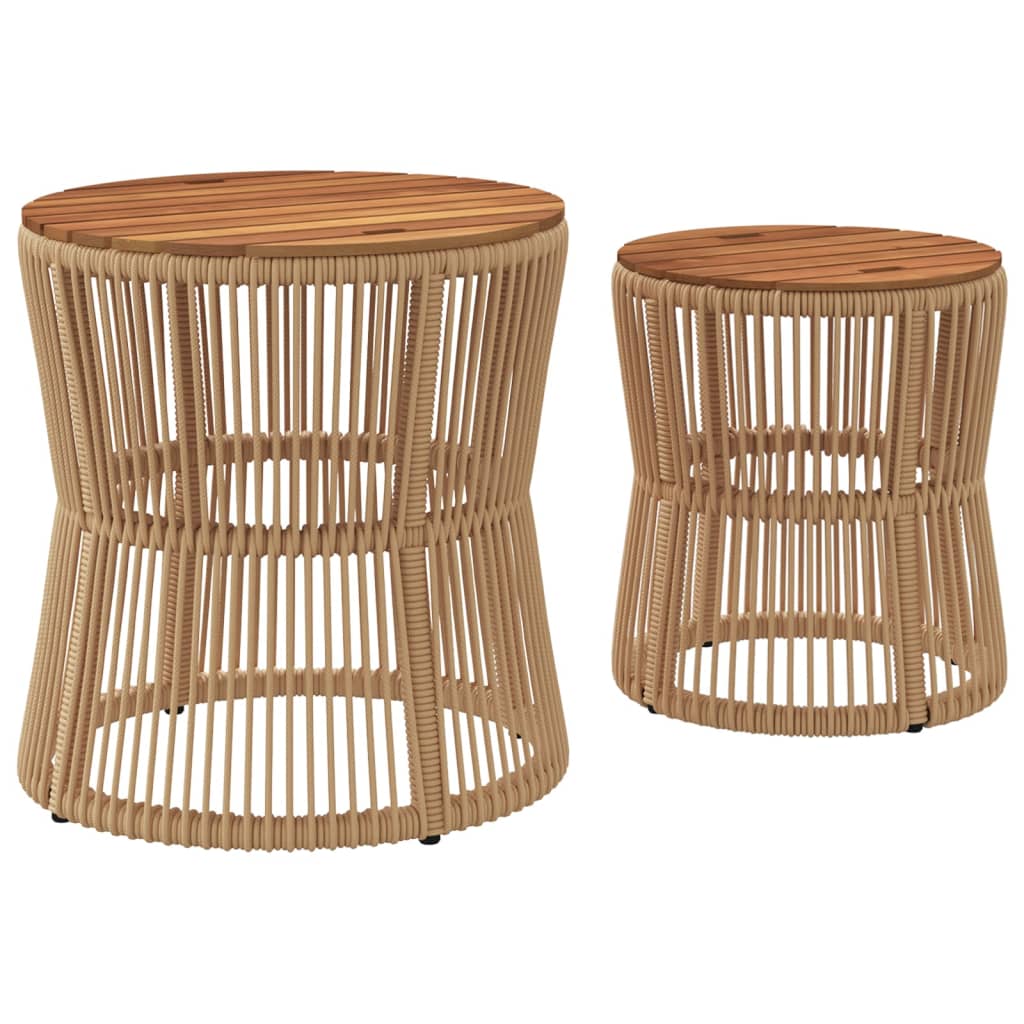Utendørs Sidebord Med Treplate 2 Stk Beige Polyrotting