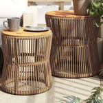 Utendørs Sidebord Med Treplate 2 Stk Beige Polyrotting