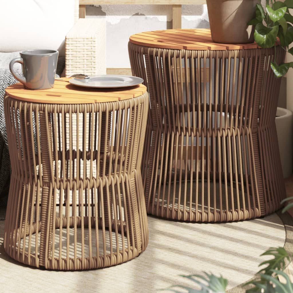 Utendørs Sidebord Med Treplate 2 Stk Beige Polyrotting
