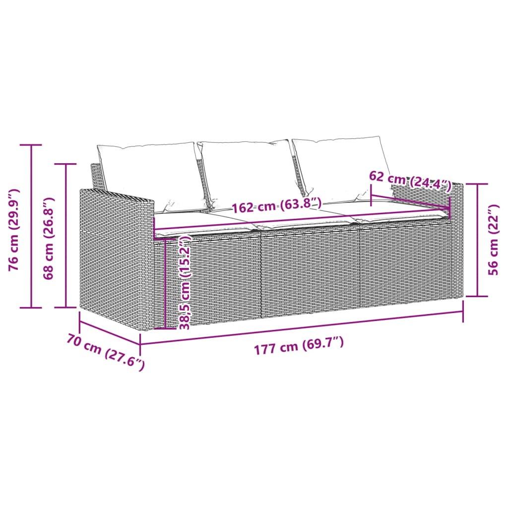 Hagesofa Med Puter 3-Seters Beige Polyrotting