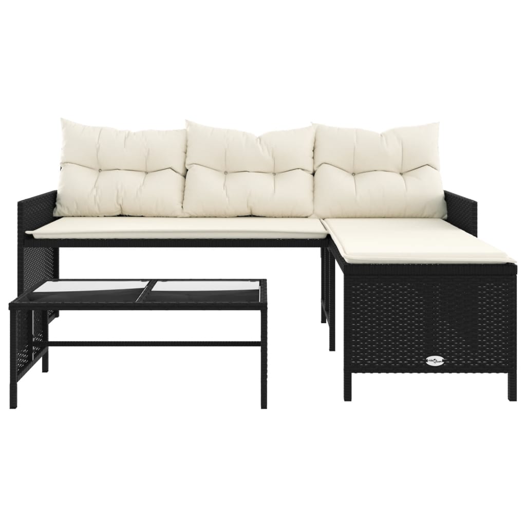 Hagesofa Med Bord Og Puter L-Formet Svart Polyrotting