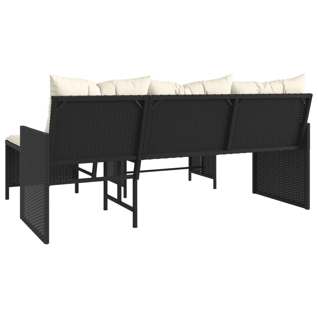 Hagesofa Med Bord Og Puter L-Formet Svart Polyrotting