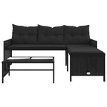 Hagesofa Med Bord Og Puter L-Formet Svart Polyrotting