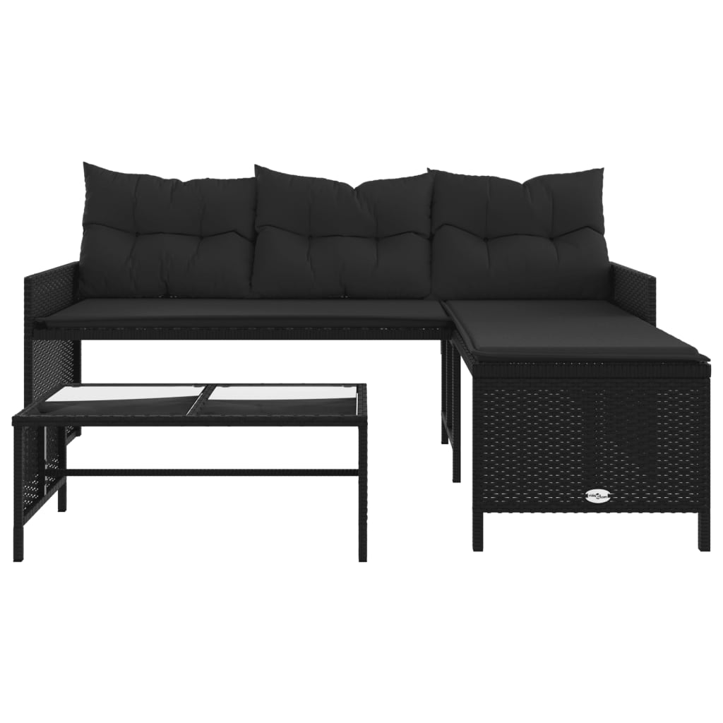 Hagesofa Med Bord Og Puter L-Formet Svart Polyrotting