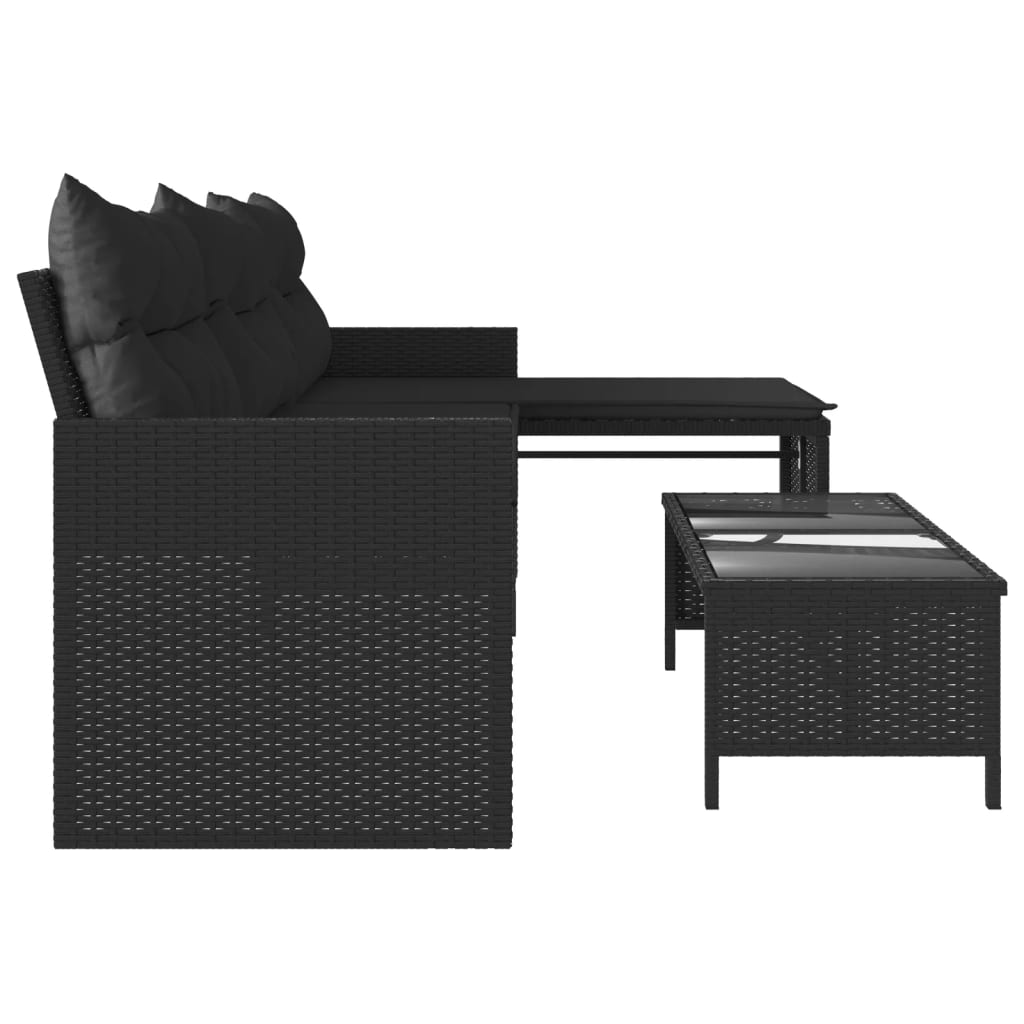 Hagesofa Med Bord Og Puter L-Formet Svart Polyrotting