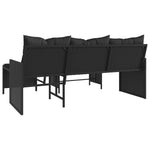 Hagesofa Med Bord Og Puter L-Formet Svart Polyrotting