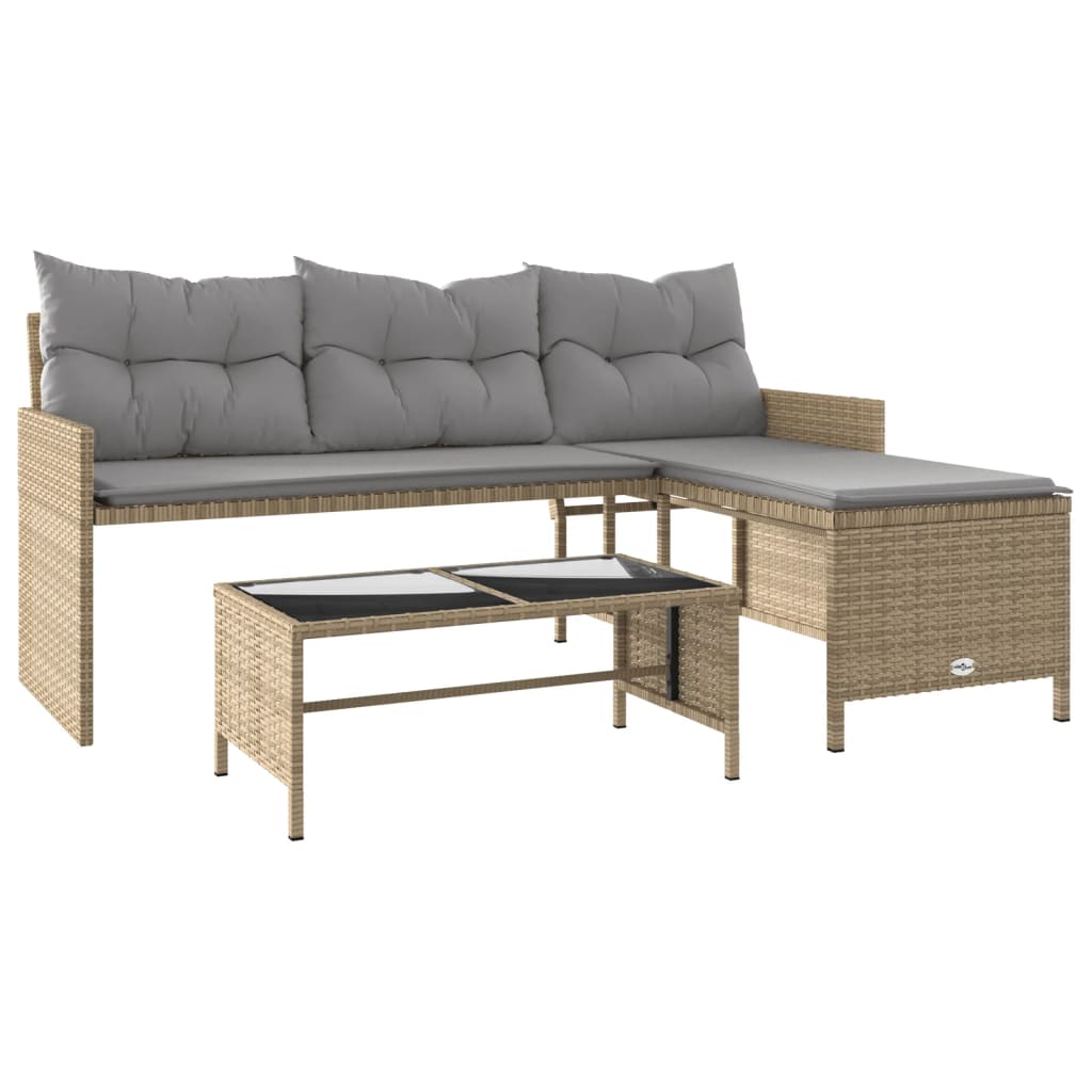 Hagesofa Med Bord Og Puter L-Formet Blandet Beige Polyrotting