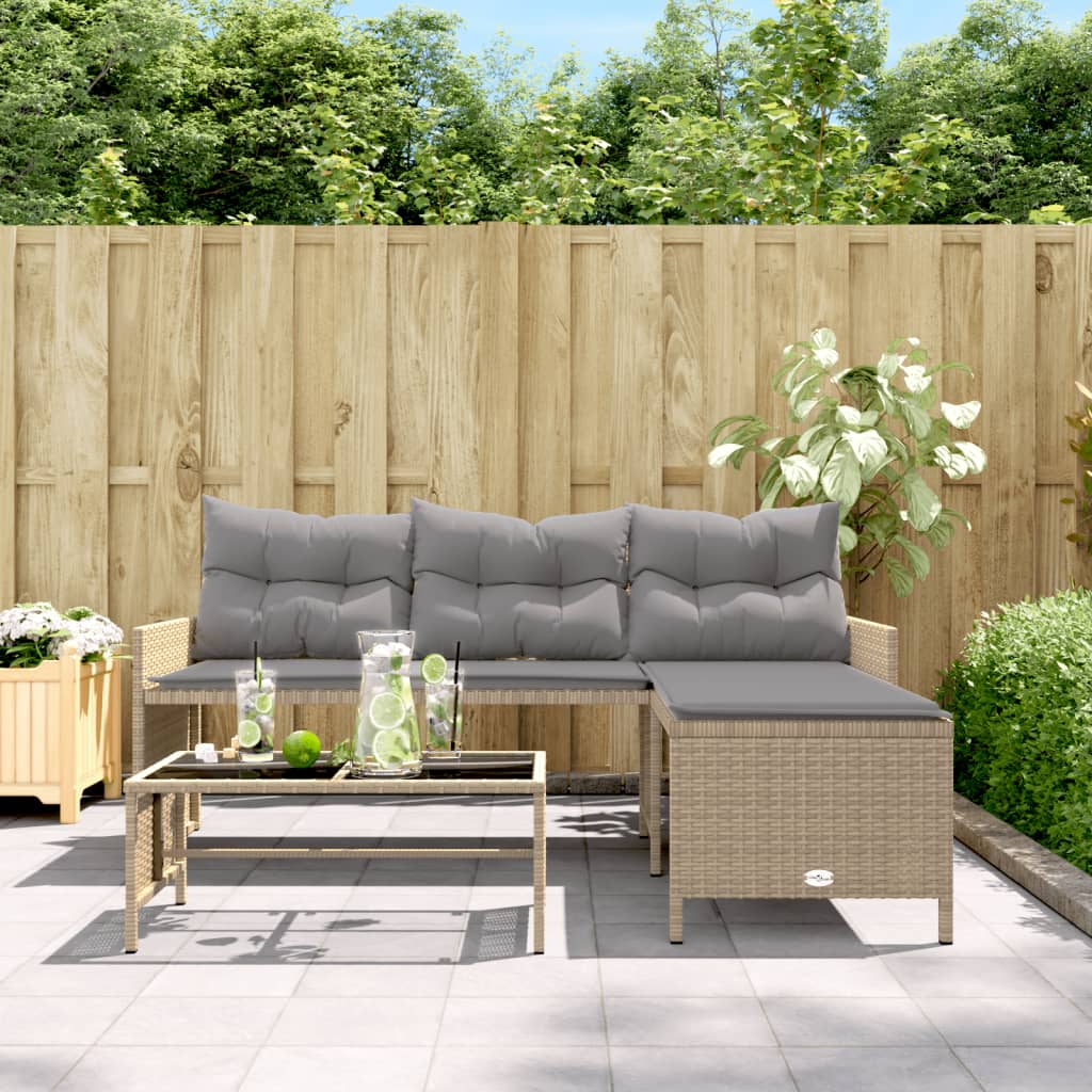 Hagesofa Med Bord Og Puter L-Formet Blandet Beige Polyrotting