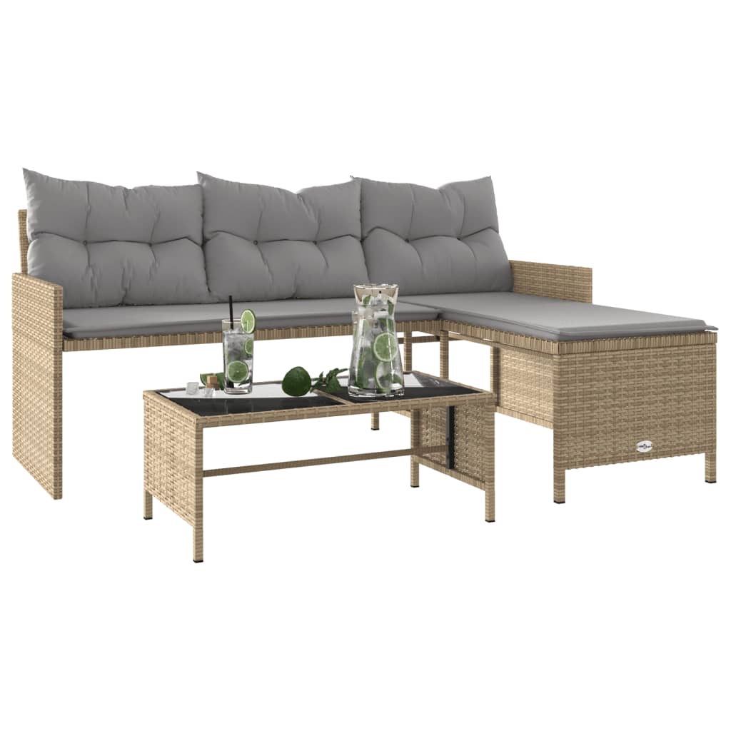 Hagesofa Med Bord Og Puter L-Formet Blandet Beige Polyrotting