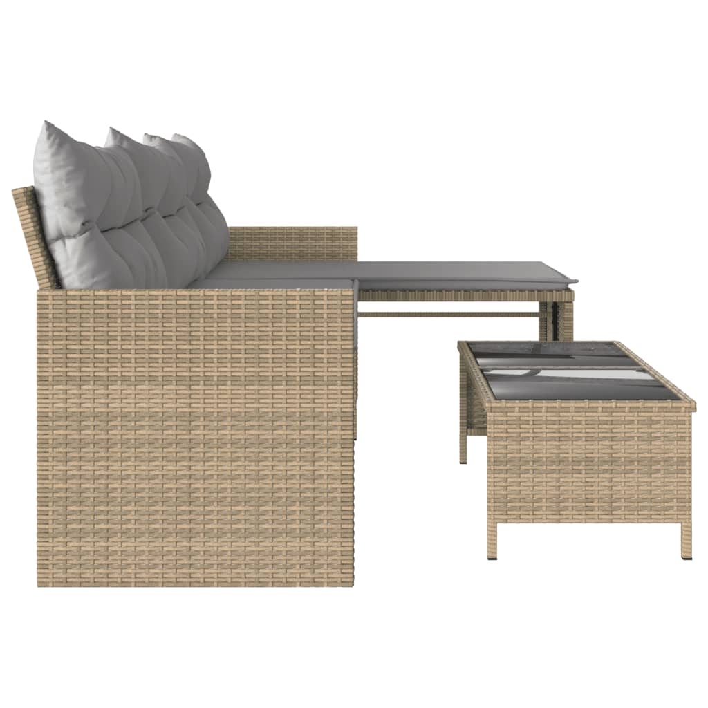 Hagesofa Med Bord Og Puter L-Formet Blandet Beige Polyrotting