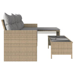 Hagesofa Med Bord Og Puter L-Formet Blandet Beige Polyrotting