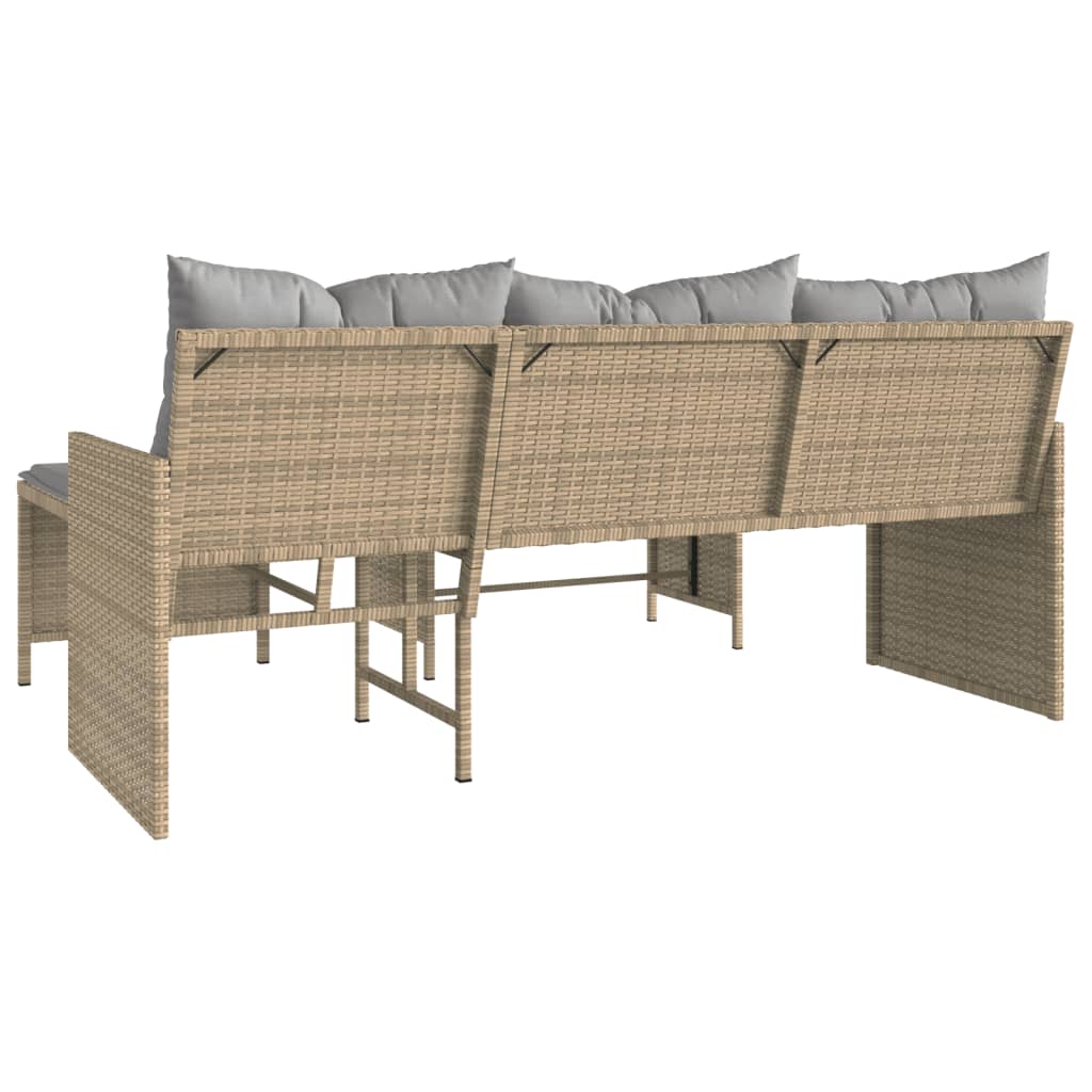 Hagesofa Med Bord Og Puter L-Formet Blandet Beige Polyrotting