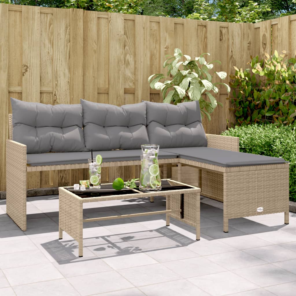 Hagesofa Med Bord Og Puter L-Formet Blandet Beige Polyrotting