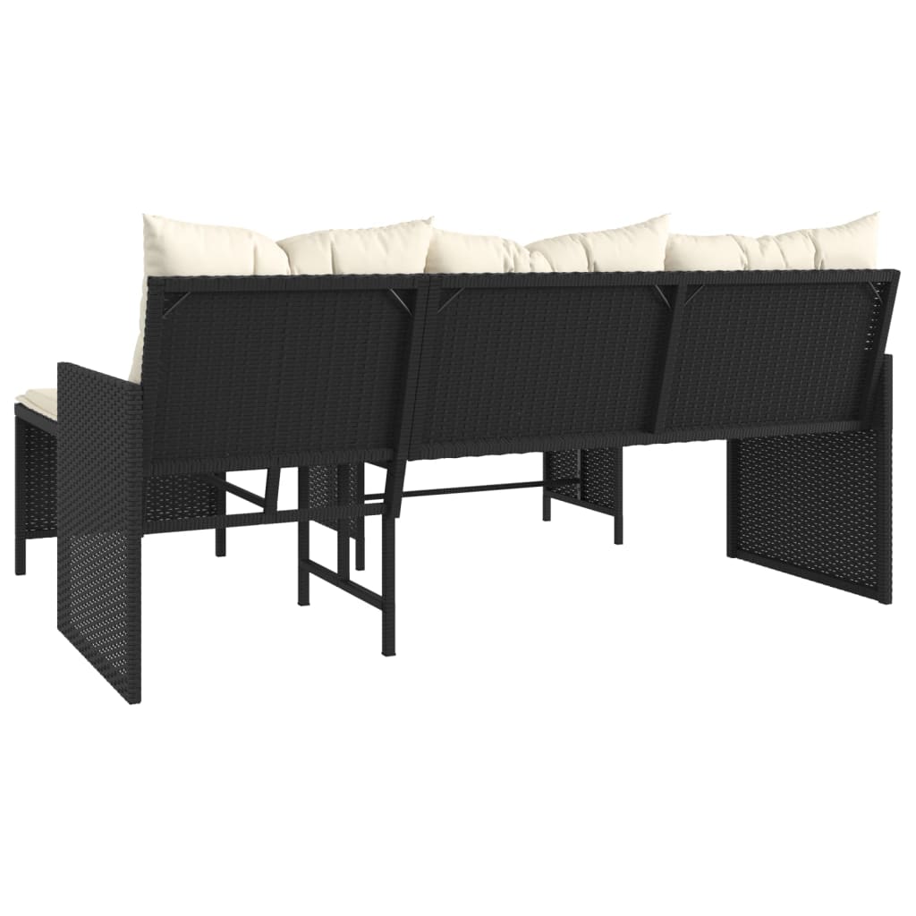 Hagesofa Med Bord Og Puter L-Formet Svart Polyrotting