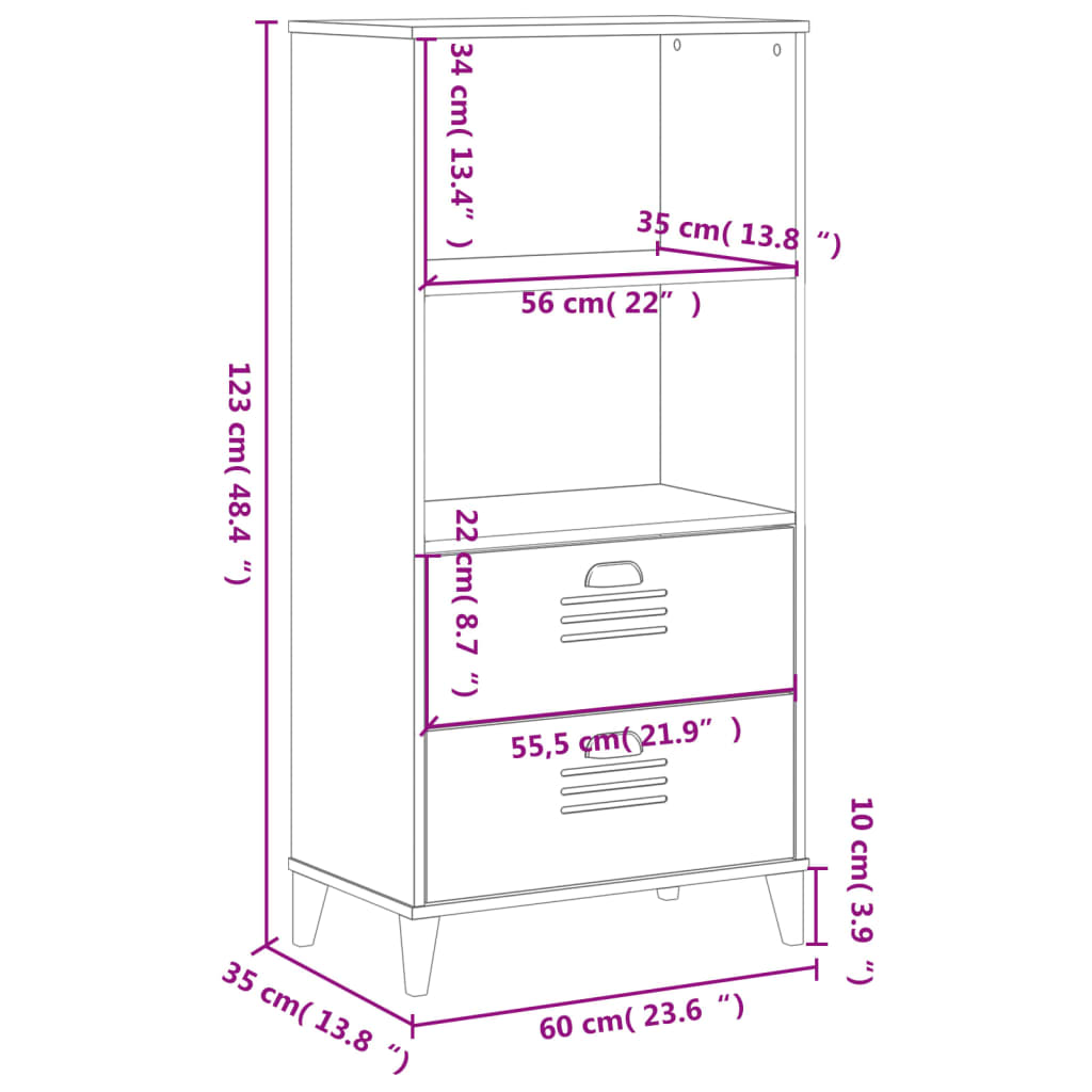 Bokhylle Viken Hvit 60X35X123 Cm Konstruert Tre