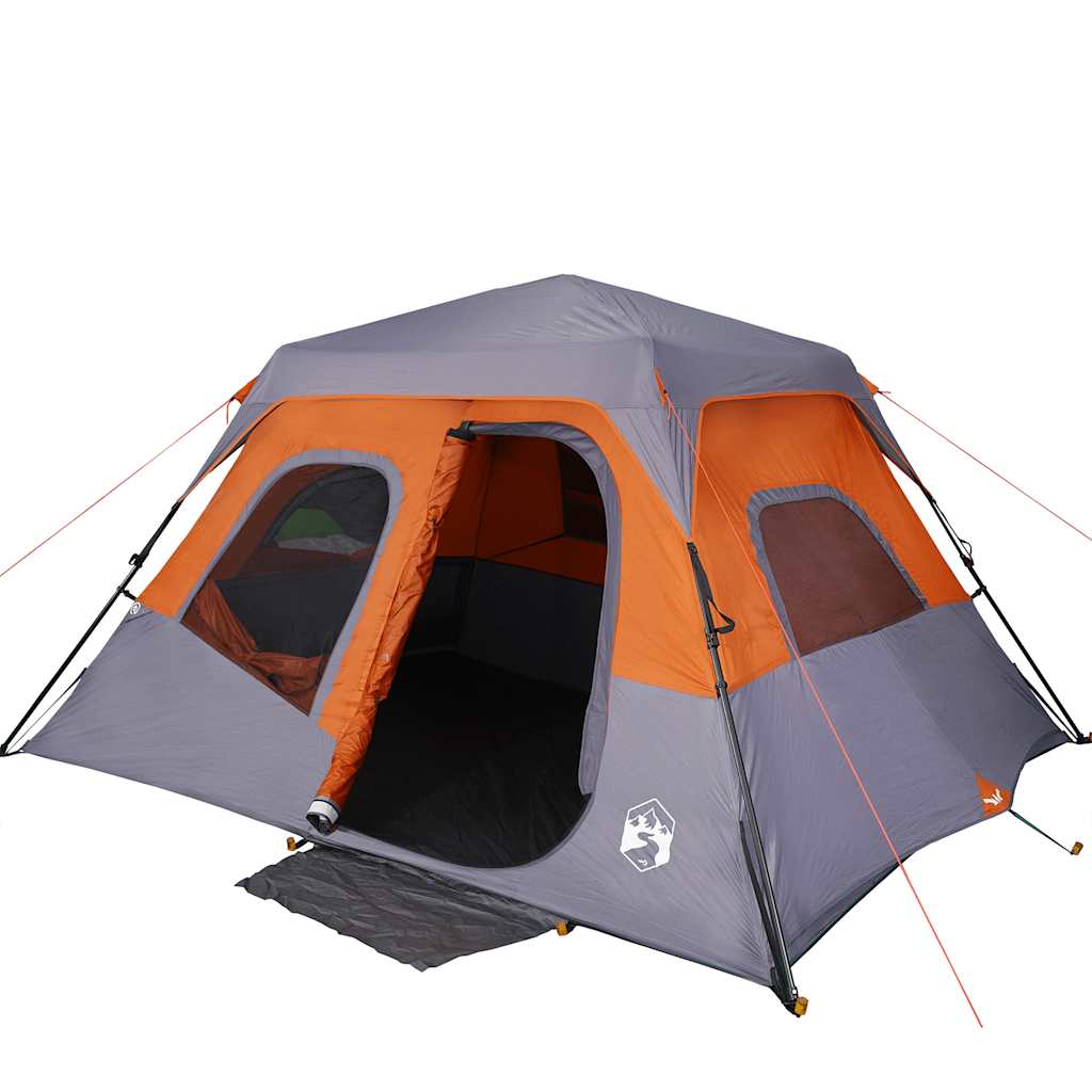 Campingtelt 6 Personer Grå Og Oransje Hurtigutløser Vanntett