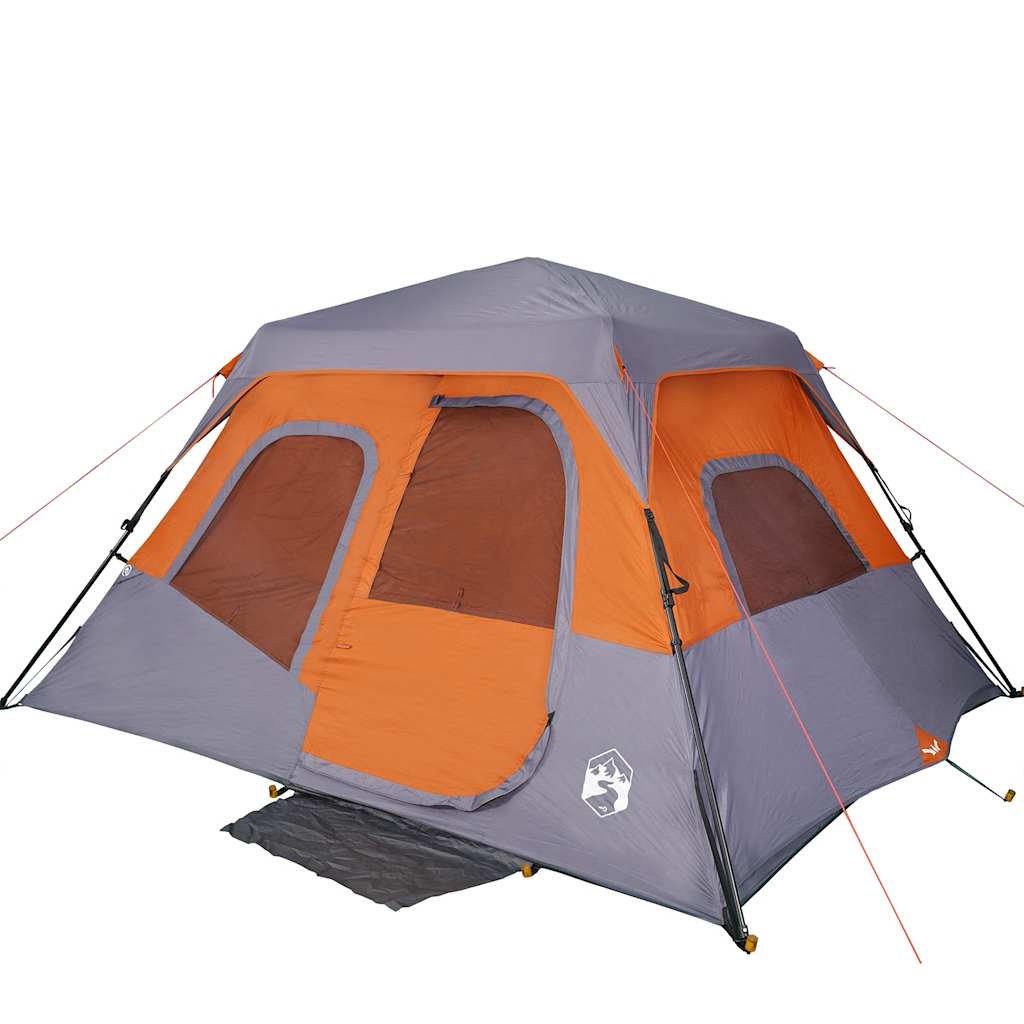 Campingtelt 6 Personer Grå Og Oransje Hurtigutløser Vanntett