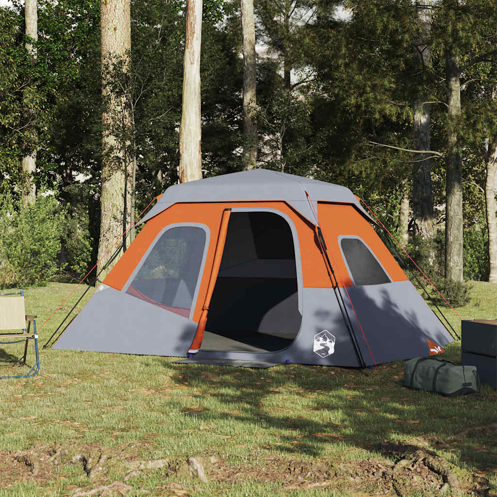 Campingtelt 6 Personer Grå Og Oransje Hurtigutløser Vanntett