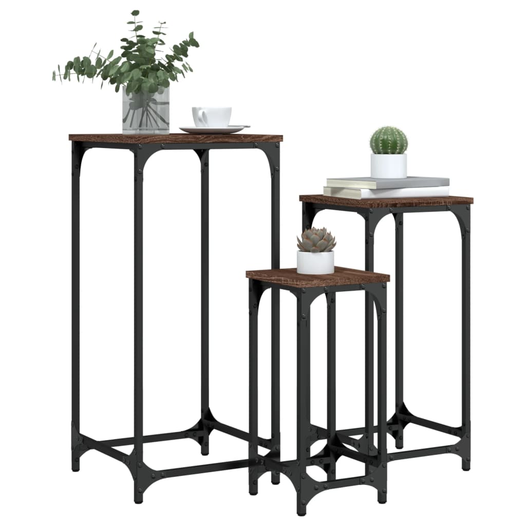 Stablebare Sidebord 3 Stk Brun Eik Konstruert Tre