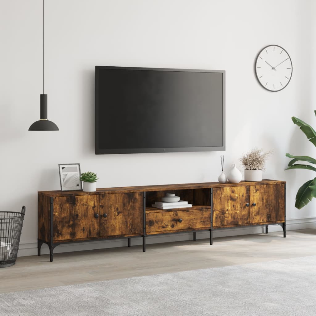 Tv-Benk Med Skuff Røkt Eik 200X25X44 Cm Konstruert Tre