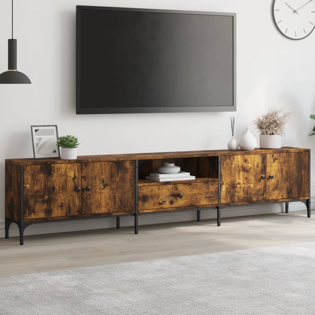 Tv-Benk Med Skuff Røkt Eik 200X25X44 Cm Konstruert Tre