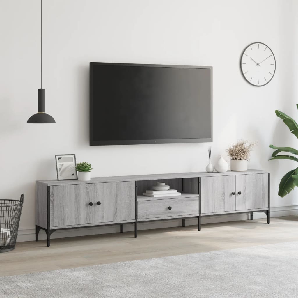 Tv-Benk Med Skuff Grå Sonoma 200X25X44 Cm Konstruert Tre