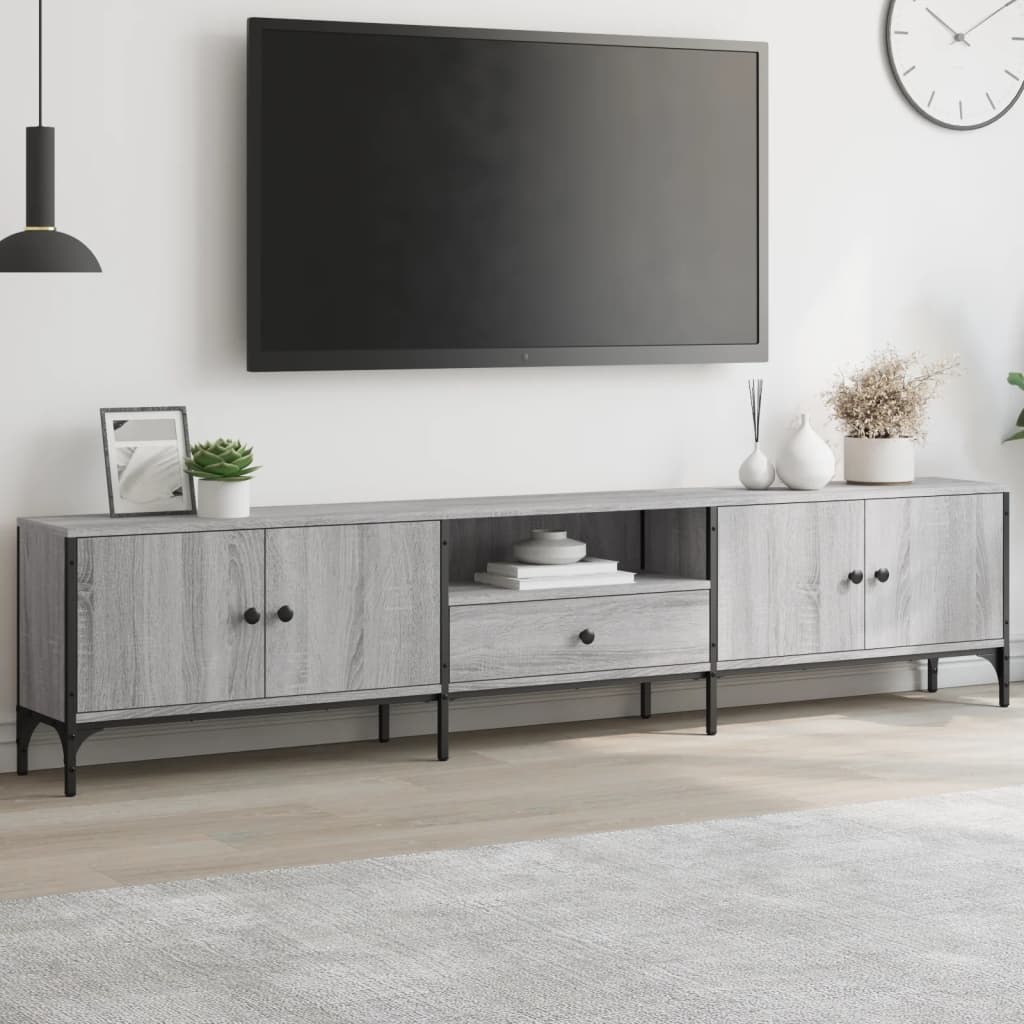 Tv-Benk Med Skuff Grå Sonoma 200X25X44 Cm Konstruert Tre