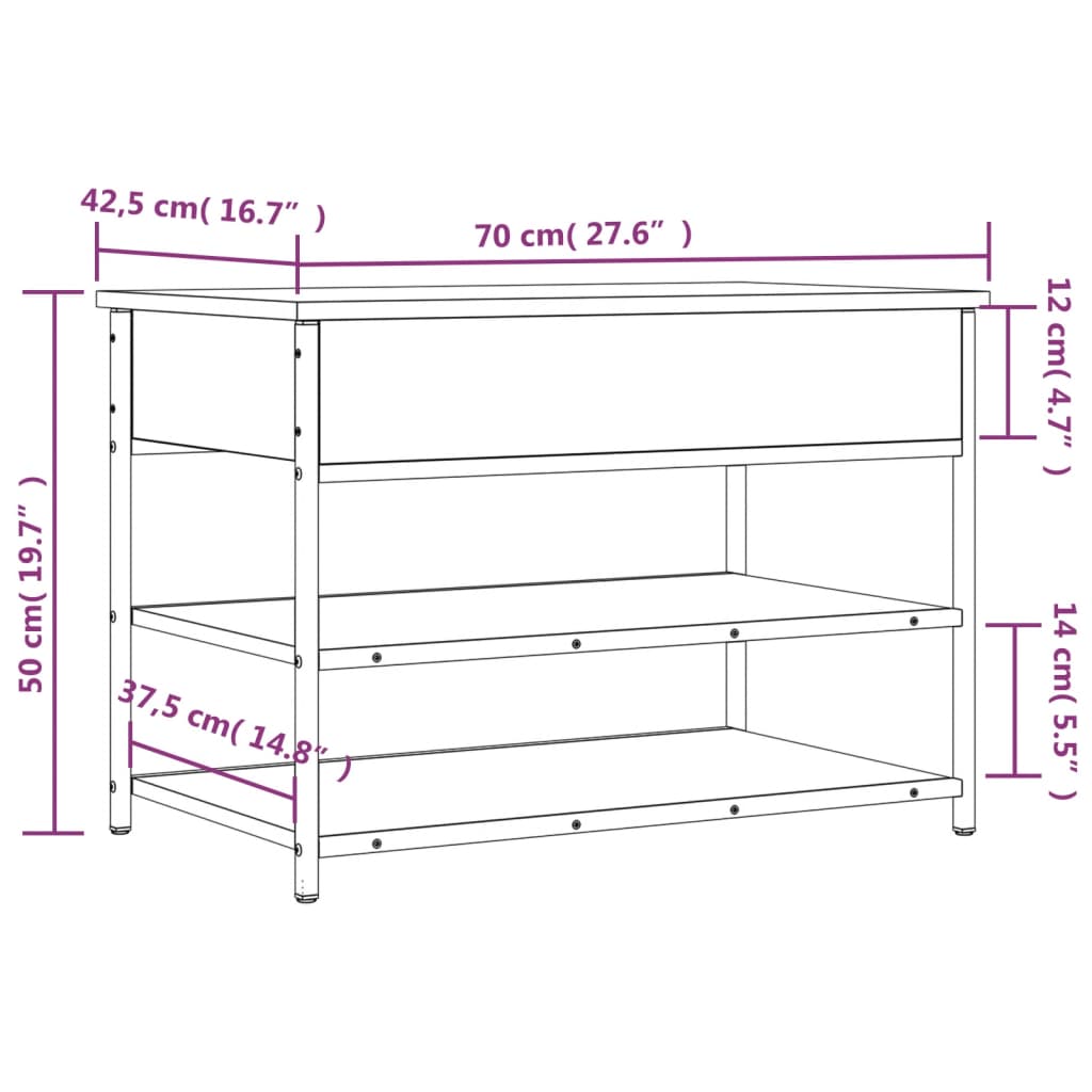 Skobenk Røkt Eik 70X42,5X50 Cm Konstruert Tre