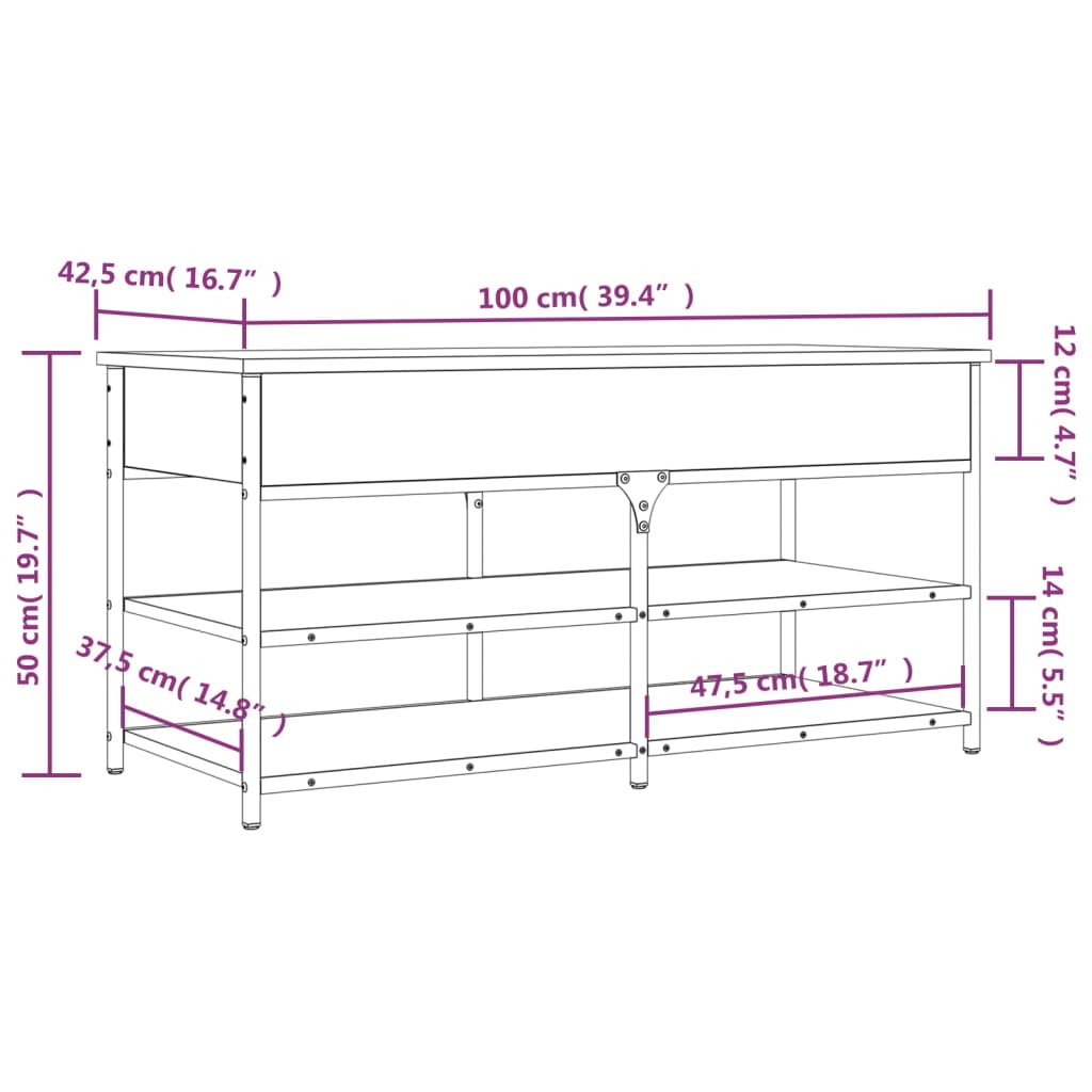Skobenk Røkt Eik 100X42,5X50 Cm Konstruert Tre