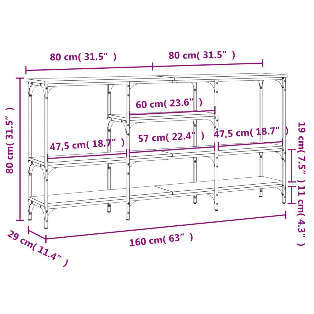 Konsollbord Røkt Eik 160X29X80 Cm Konstruert Tre