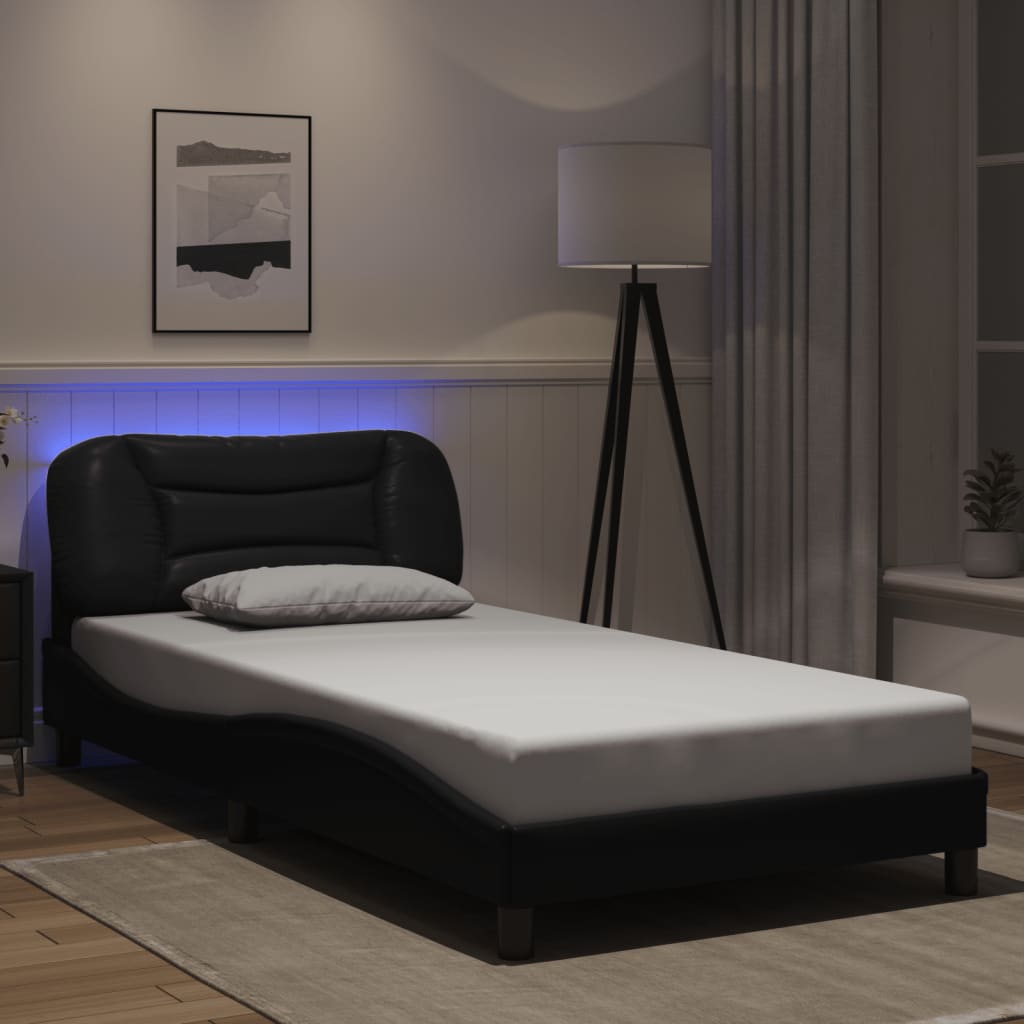 Sengeramme Med Led-Lys Svart 100X200 Cm Kunstig Lær
