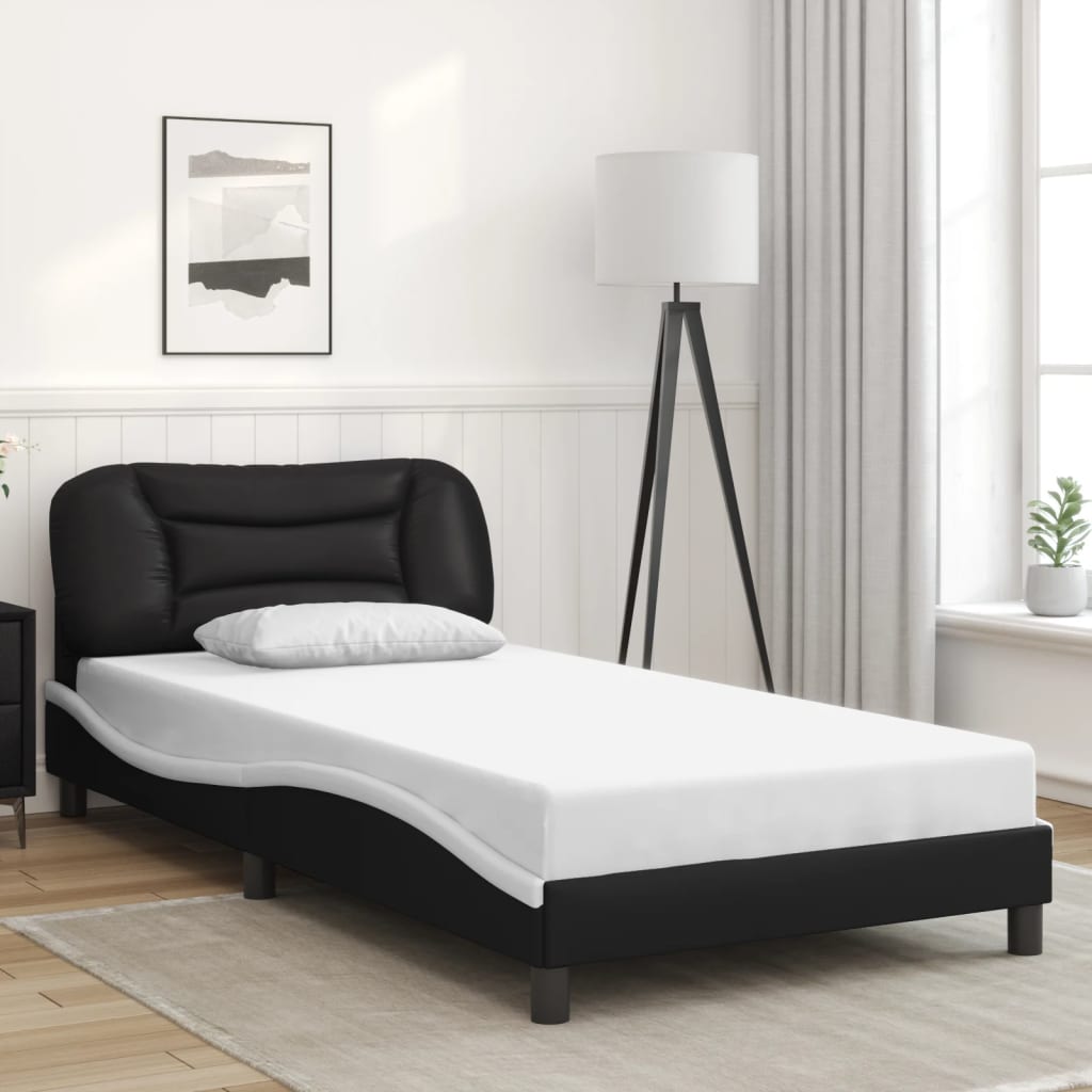 Sengeramme Med Led-Lys Svart Og Hvit 100X200 Cm Kunstig Lær