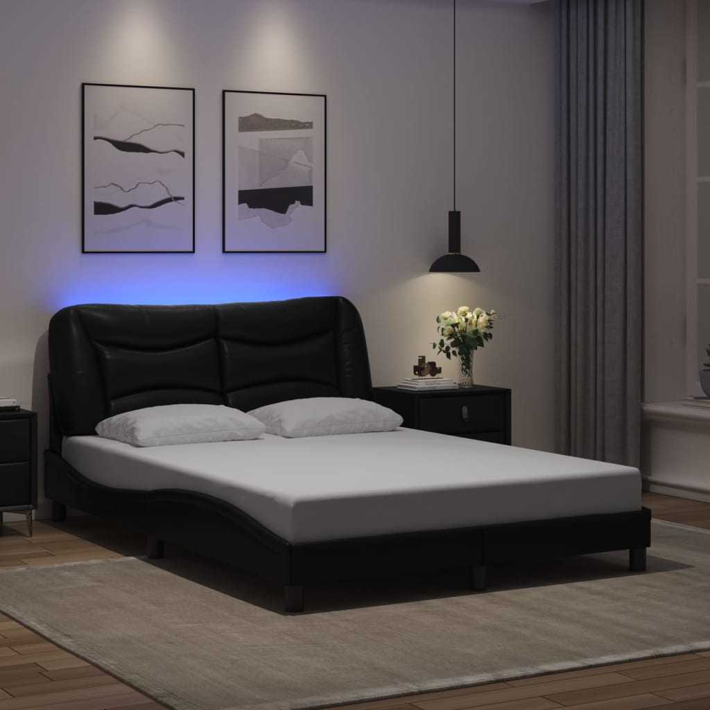 Sengeramme Med Led-Lys Svart 120X200 Cm Kunstig Lær