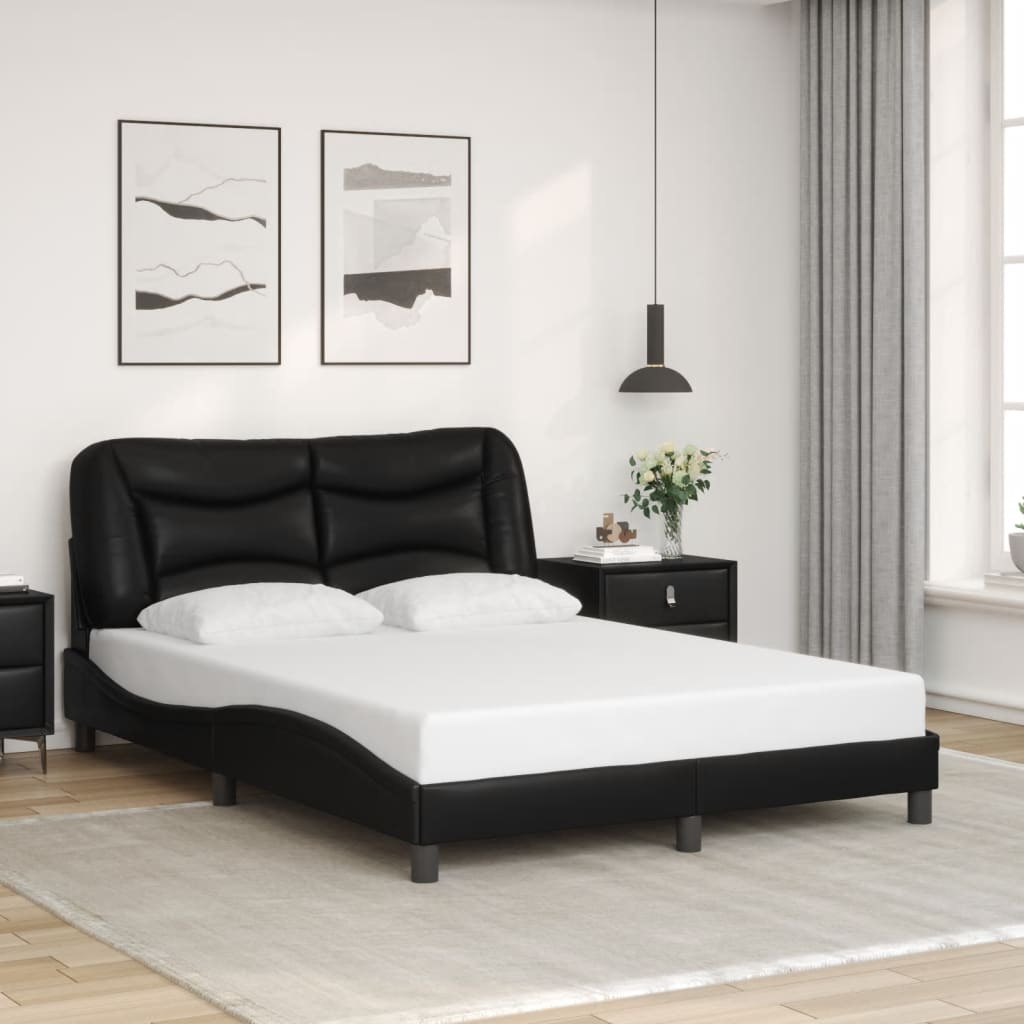 Sengeramme Med Led-Lys Svart 140X200 Cm Kunstig Lær