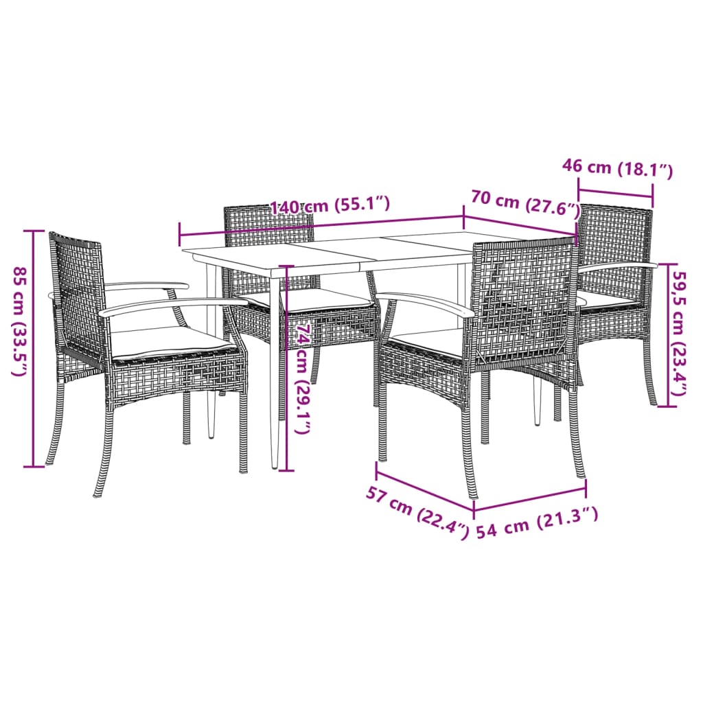 Hagespisegruppe Med Puter 5 Deler Svart Polyrotting