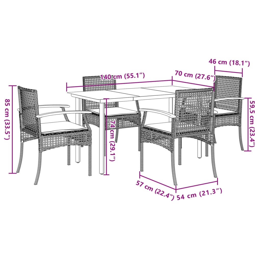 Hagespisegruppe Med Puter 5 Deler Svart Polyrotting