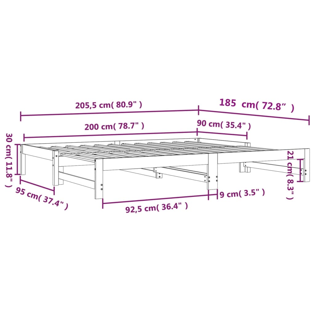 Uttrekkbar Dagseng Voksbrun 90X200 Cm Heltre Furu
