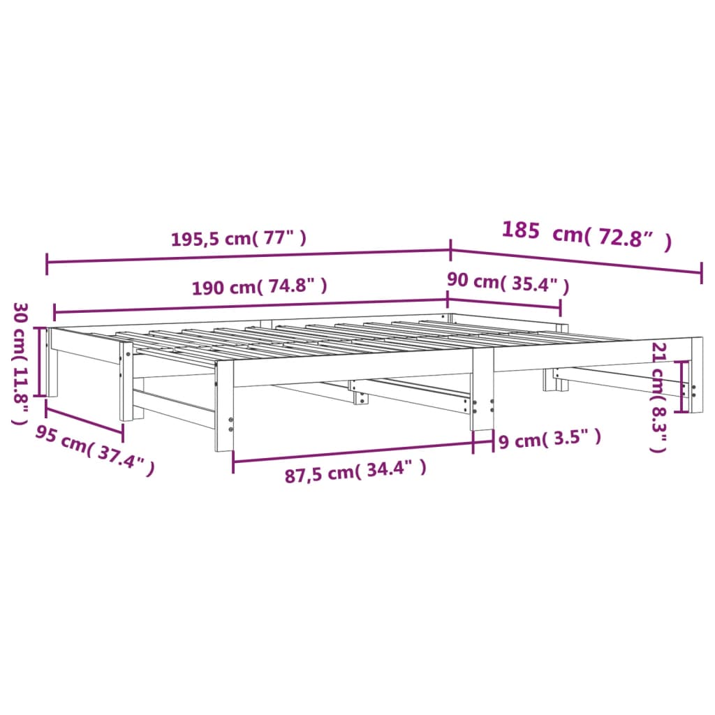 Uttrekkbar Dagseng Voksbrun 90X190 Cm Heltre Furu