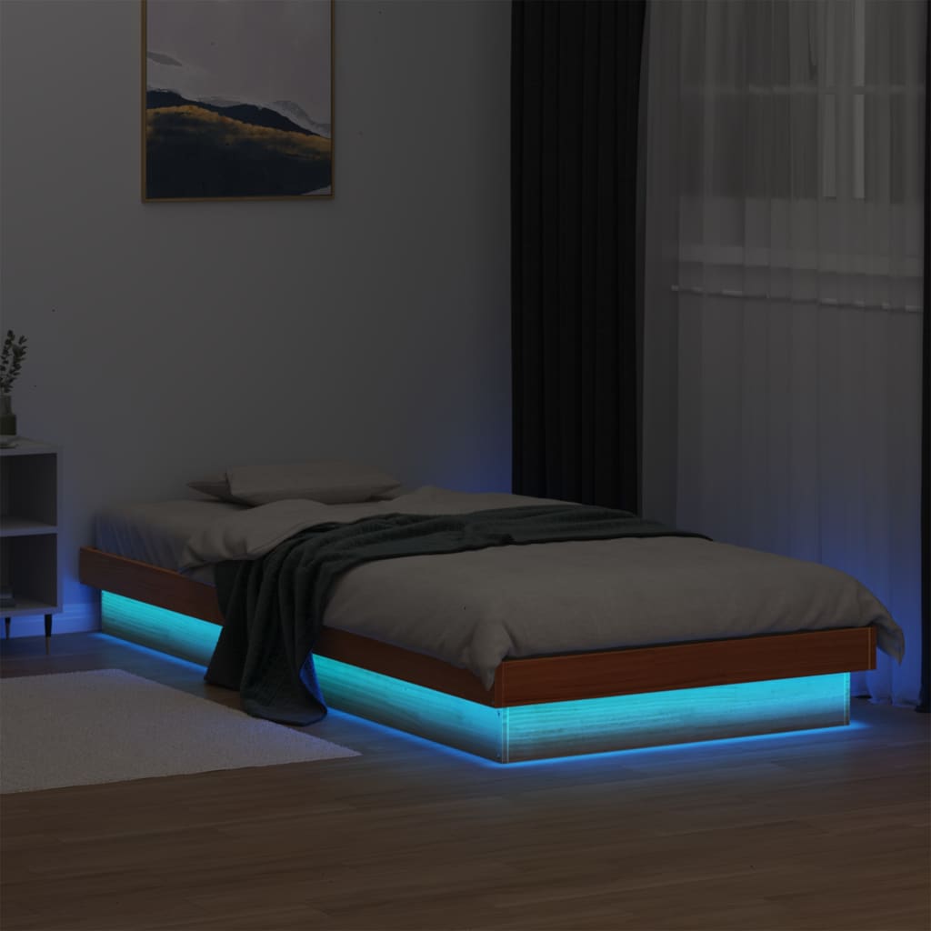 Led-Sengeramme Voksbrun 90X200 Cm Heltre Furu