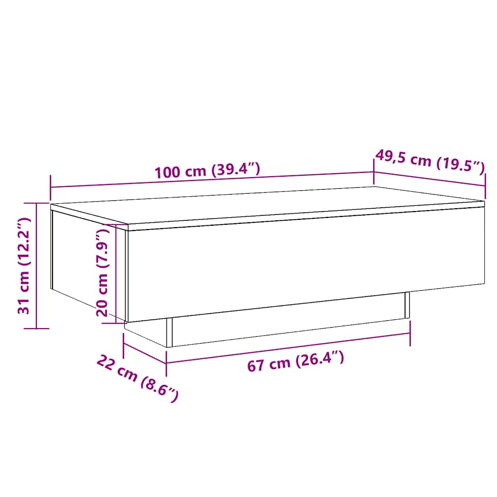Salongbord Sonoma Eik 100X49,5X31 Cm Konstruert Tre