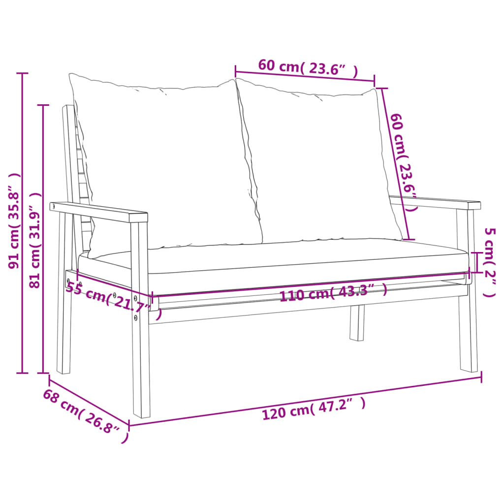 Hagebenk Med Pute 120 Cm Heltre Akasie