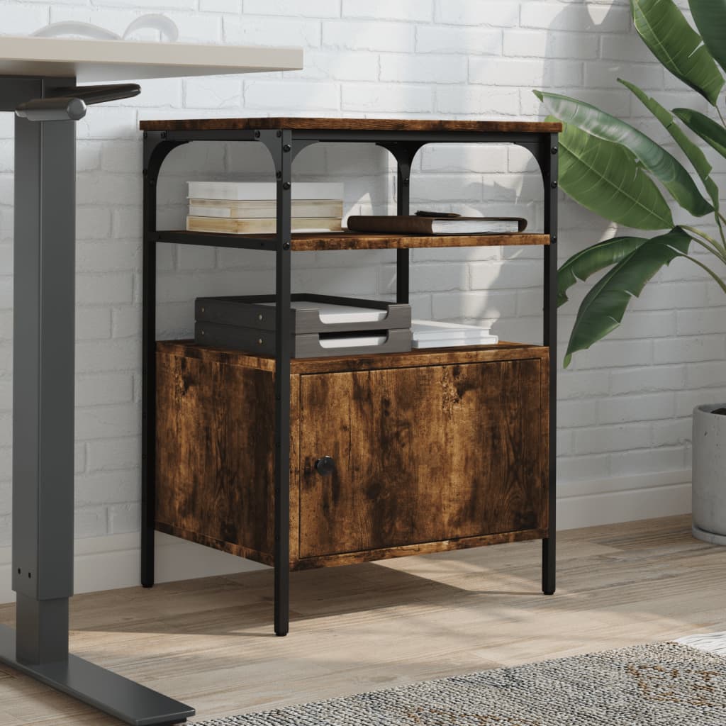 Skriverbord 3 Hyller Røkt Eik 50X40X76 Cm Konstruert Tre